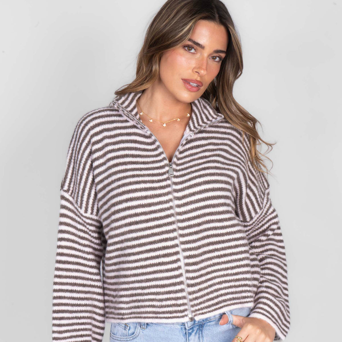 Striped Zip Cardigan