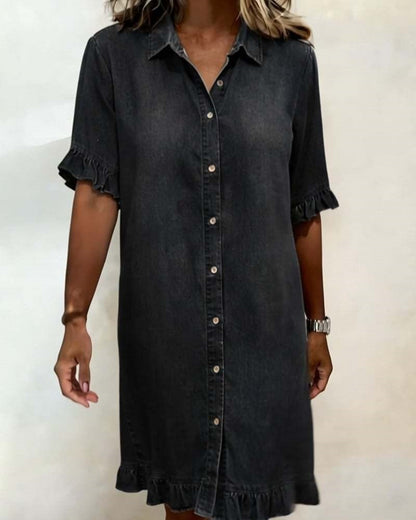 Womens Relaxed Denim Dress with Ruffles