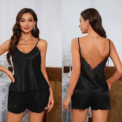 Women's Simulated Silk Lace Pajamas