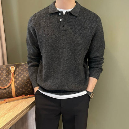 Mens Casual Lapel Knit Sweater