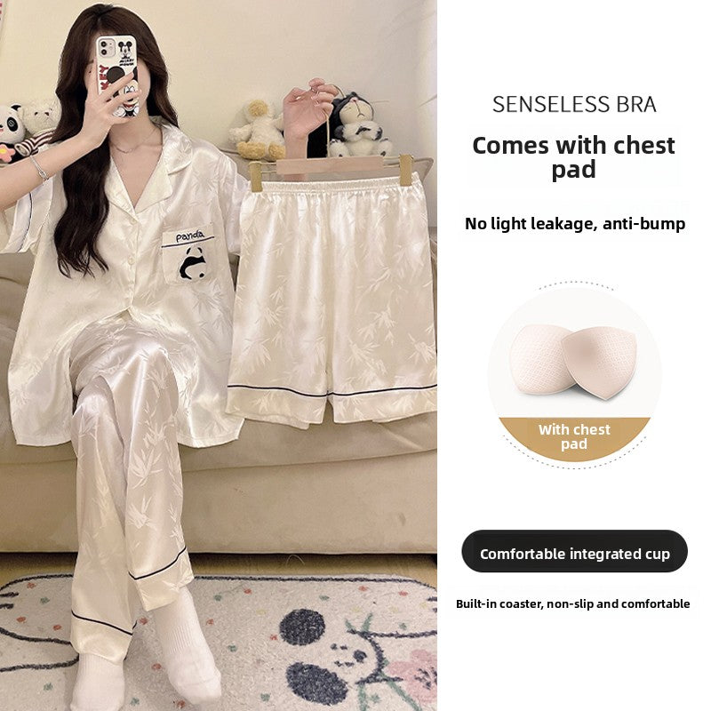 Chinese Style Panda Ice Silk Women Pajamas Set
