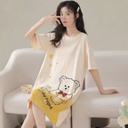 Women's Summer Milk Silk Nightgown, Cartoon Short Sleeve Sleep Dress, Plus Size Pajamas