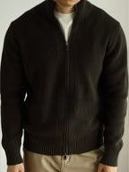 Heavy-Duty Combed Cotton Zip-Up Knit Sweater
