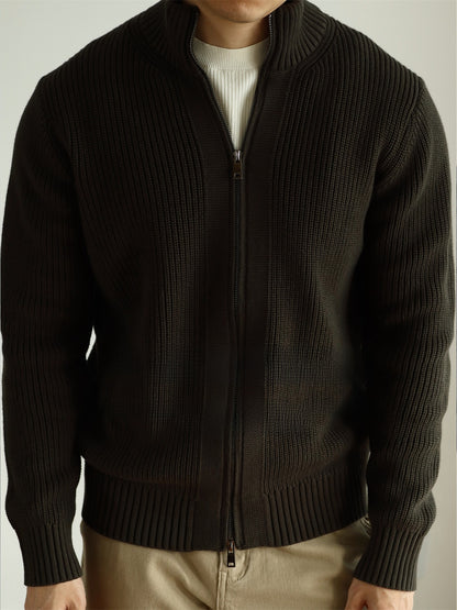 Heavy-Duty Combed Cotton Zip-Up Knit Sweater