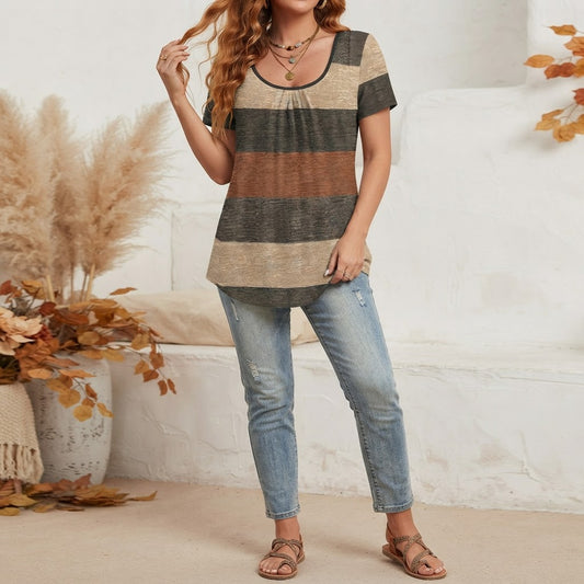 womens plus size pleated color block t shirt