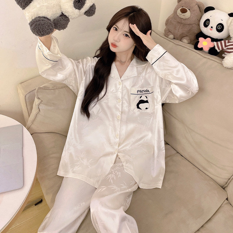 Chinese Style Panda Ice Silk Women Pajamas Set
