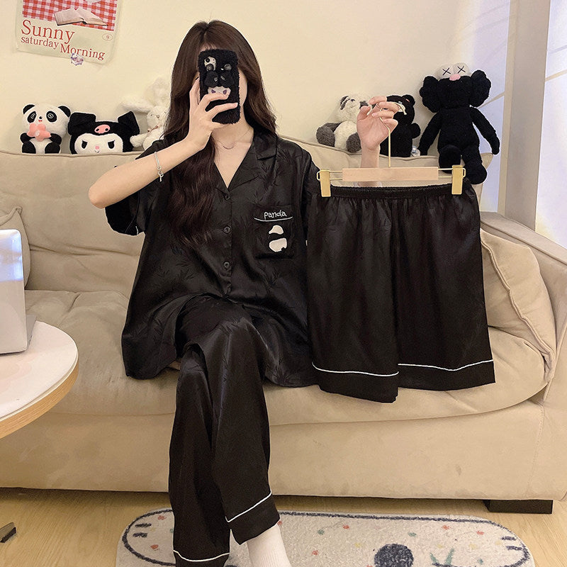 Chinese Style Panda Ice Silk Women Pajamas Set