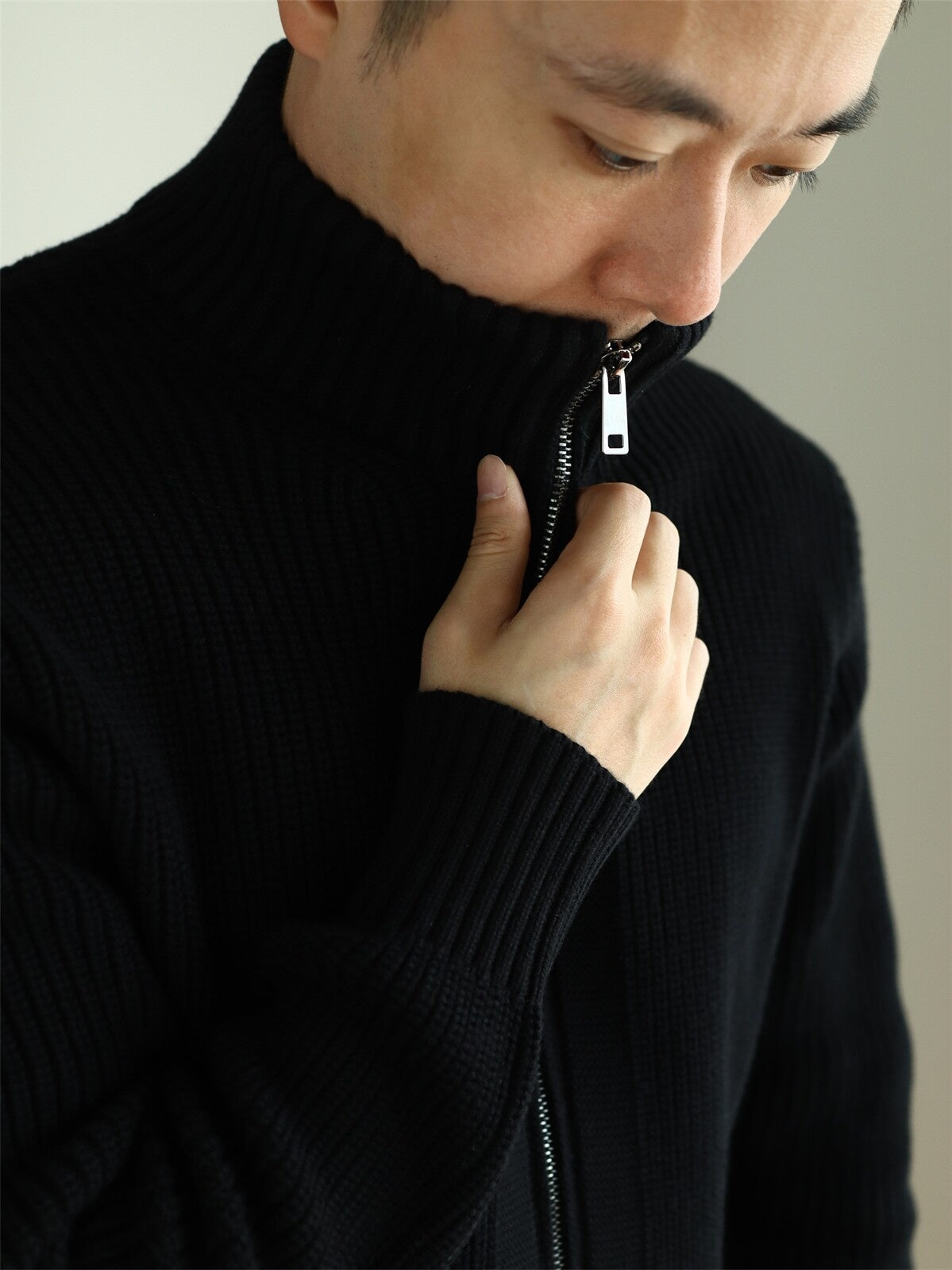 Heavy-Duty Combed Cotton Zip-Up Knit Sweater
