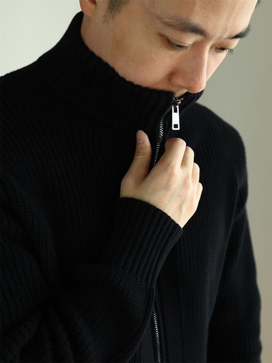Heavy-Duty Combed Cotton Zip-Up Knit Sweater