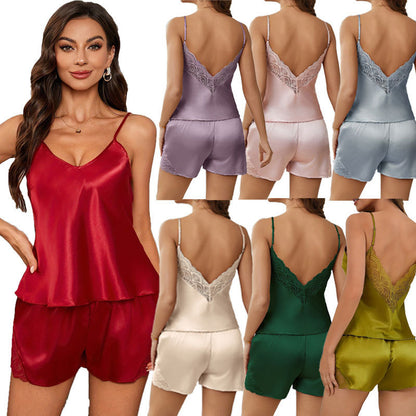 Women's Simulated Silk Lace Pajamas
