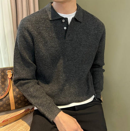 Mens Casual Lapel Knit Sweater