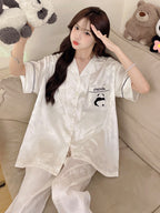 Chinese Style Panda Ice Silk Women Pajamas Set