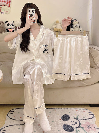 Chinese Style Panda Ice Silk Women Pajamas Set