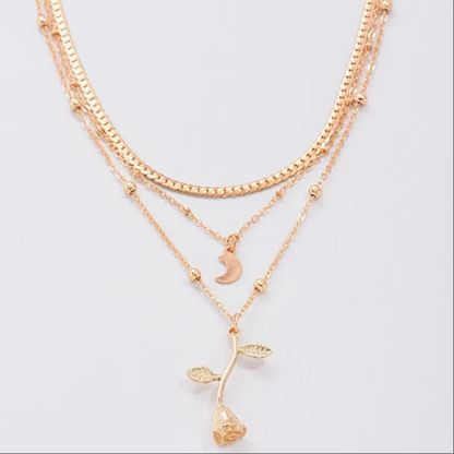 Bohemia Multilayer Moon Gold Color Pendant Necklaces For Women Rose Flower Choker Necklace 2025 Fashion Jewelry Party Gift Valentine's Day Gifts