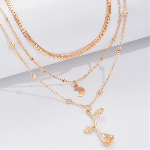 Bohemia Multilayer Moon Gold Color Pendant Necklaces For Women Rose Flower Choker Necklace 2025 Fashion Jewelry Party Gift Valentine's Day Gifts