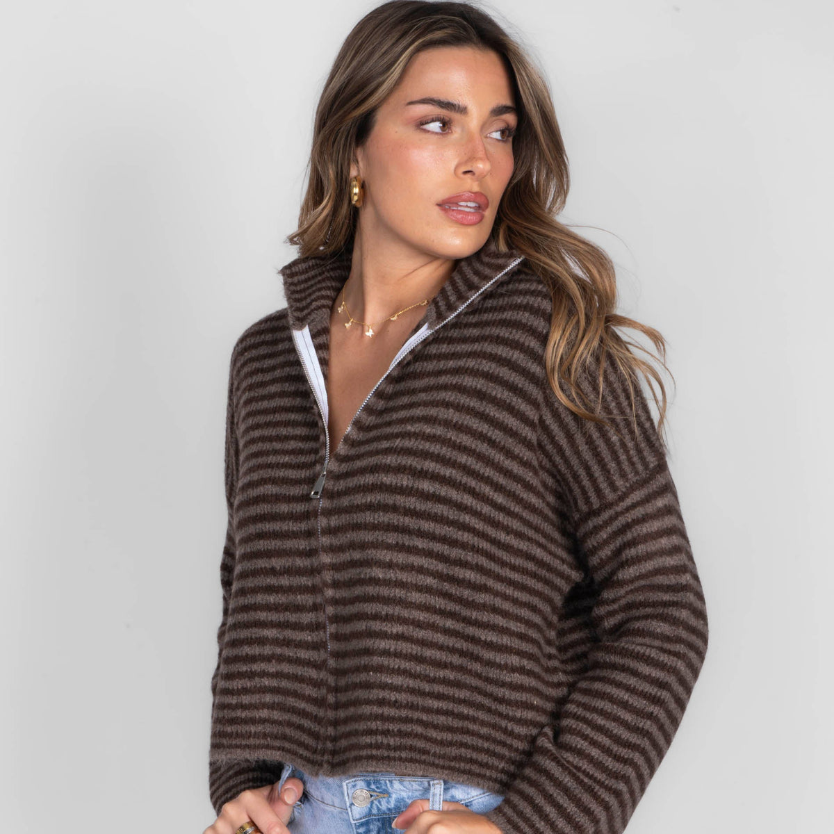 Striped Zip Cardigan