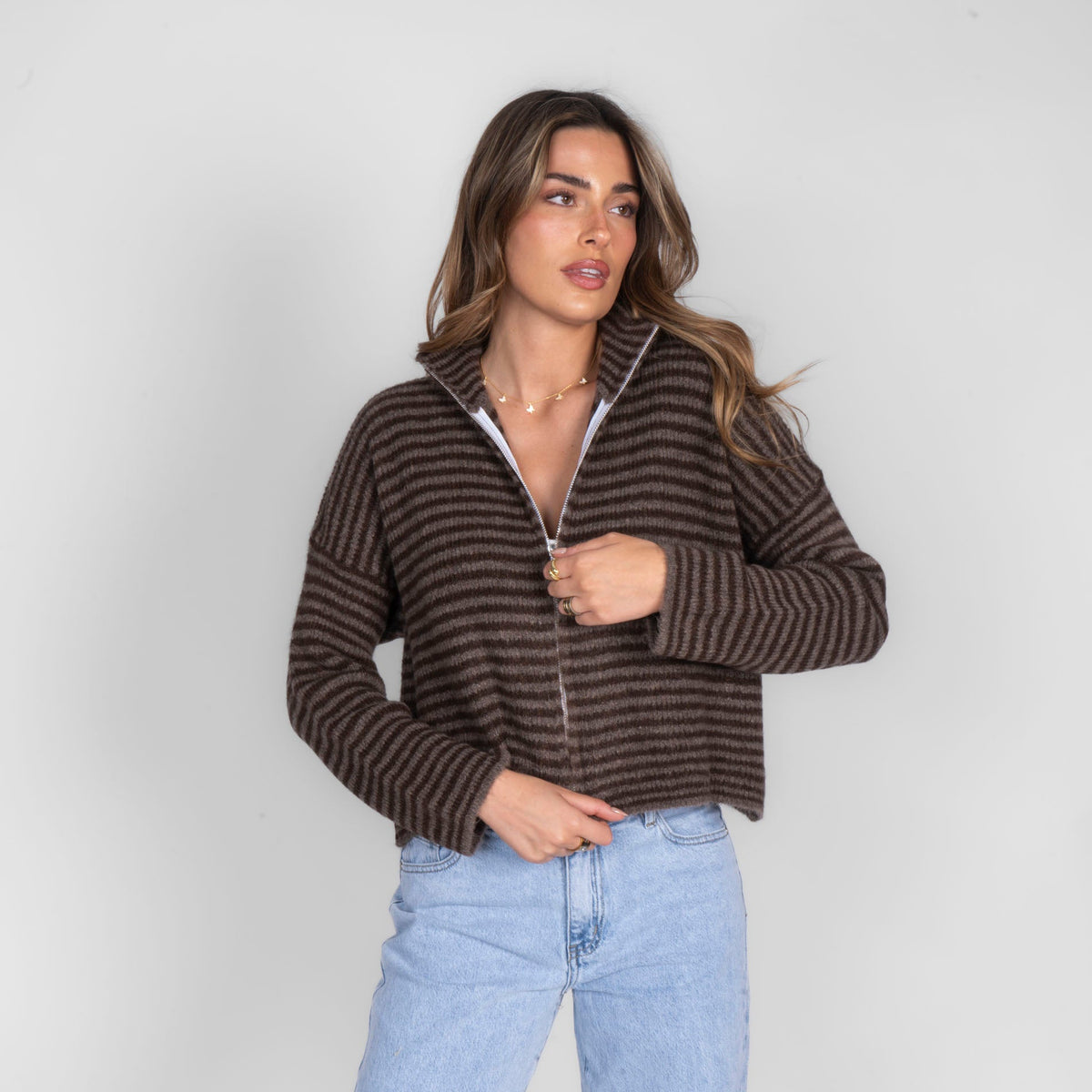 Striped Zip Cardigan