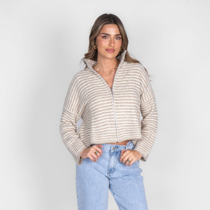Striped Zip Cardigan