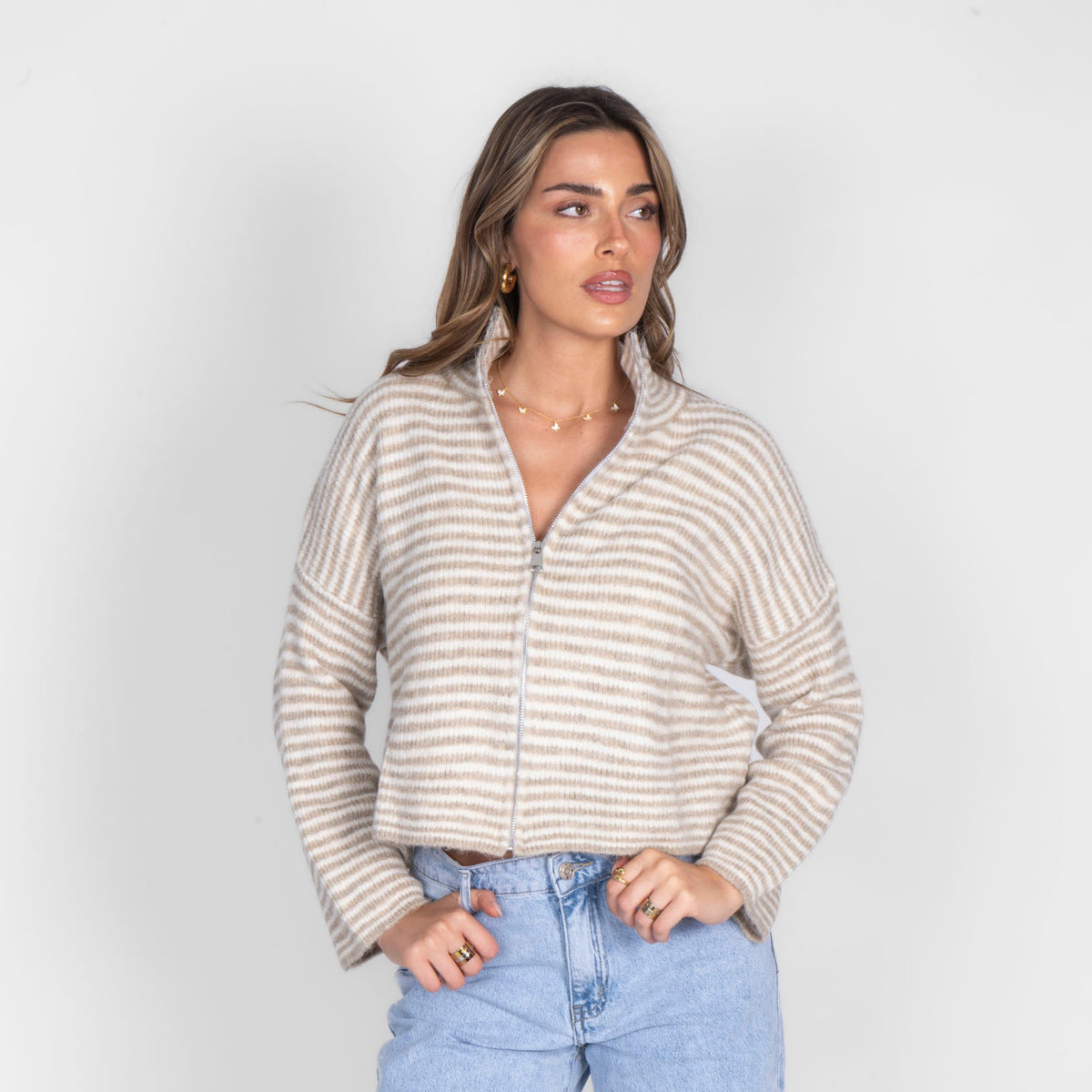 Striped Zip Cardigan