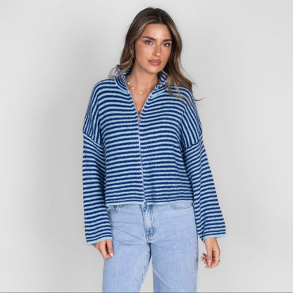Striped Zip Cardigan