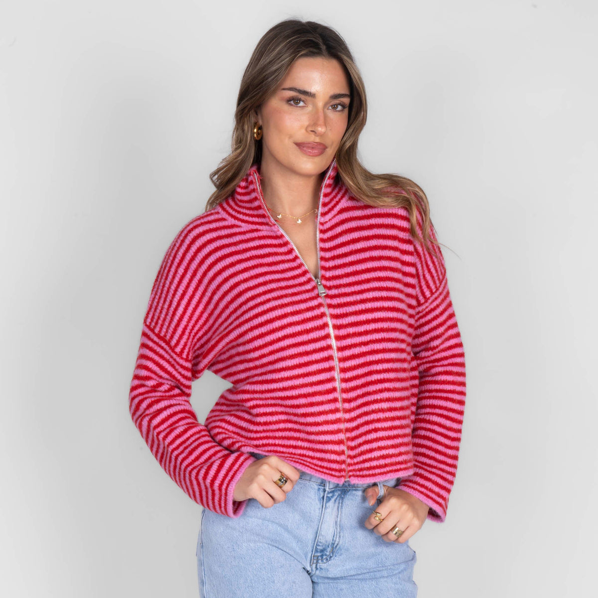 Striped Zip Cardigan