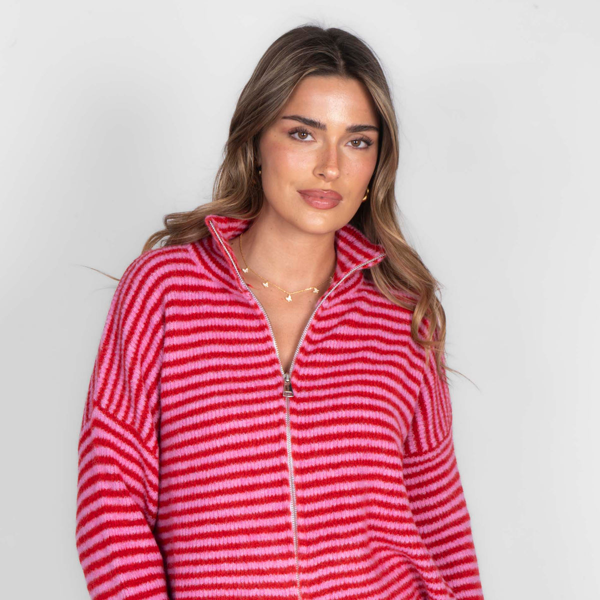 Striped Zip Cardigan