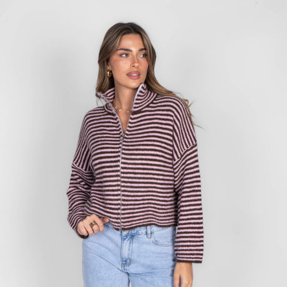 Striped Zip Cardigan