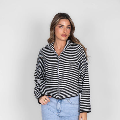 Striped Zip Cardigan