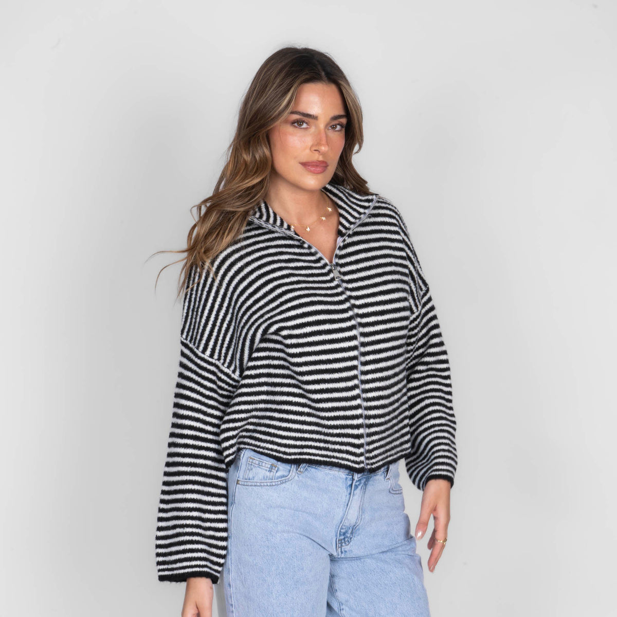 Striped Zip Cardigan