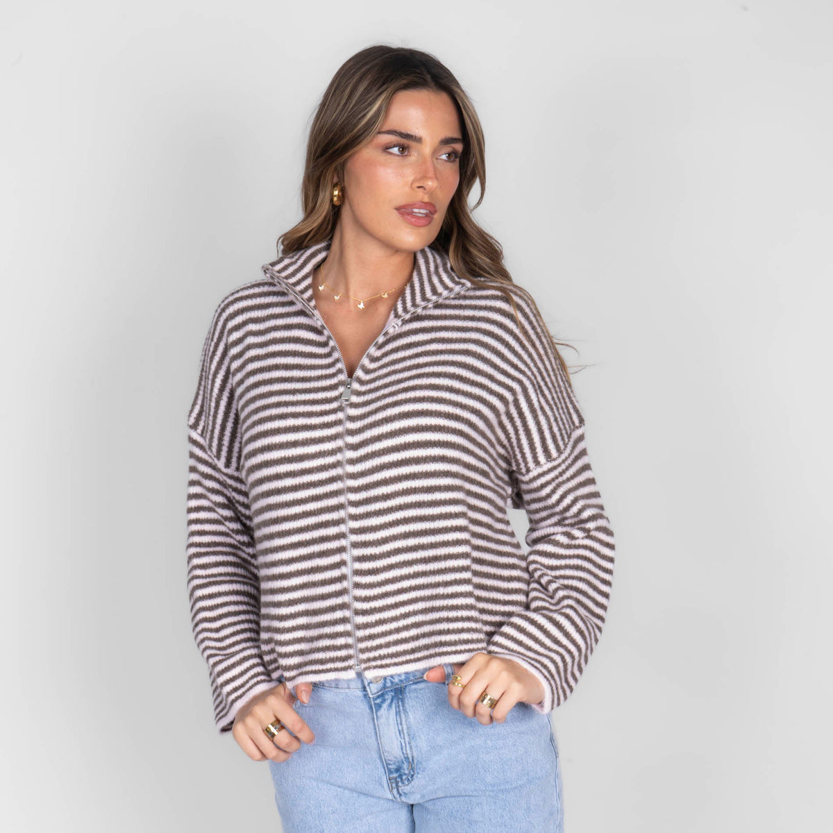 Striped Zip Cardigan