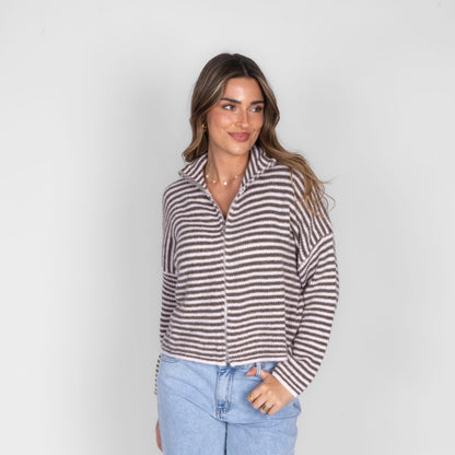 Striped Zip Cardigan