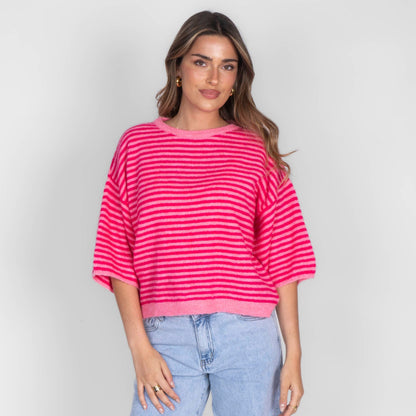 Soft Stripe Knit T-Shirt
