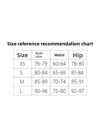 Size reference recommendation chart for clothing with bust, waist, and hip measurements.
