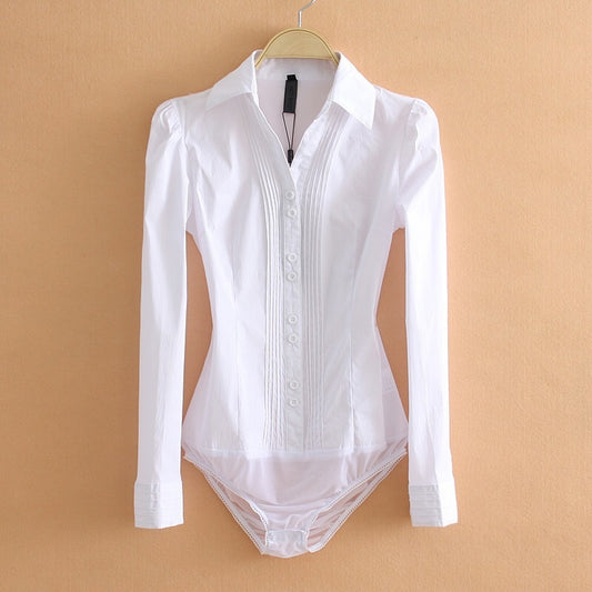 White bodysuit with long sleeves on a beige background