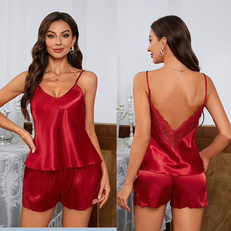 Women's Simulated Silk Lace Pajamas