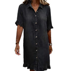 Womens Relaxed Denim Dress with Ruffles