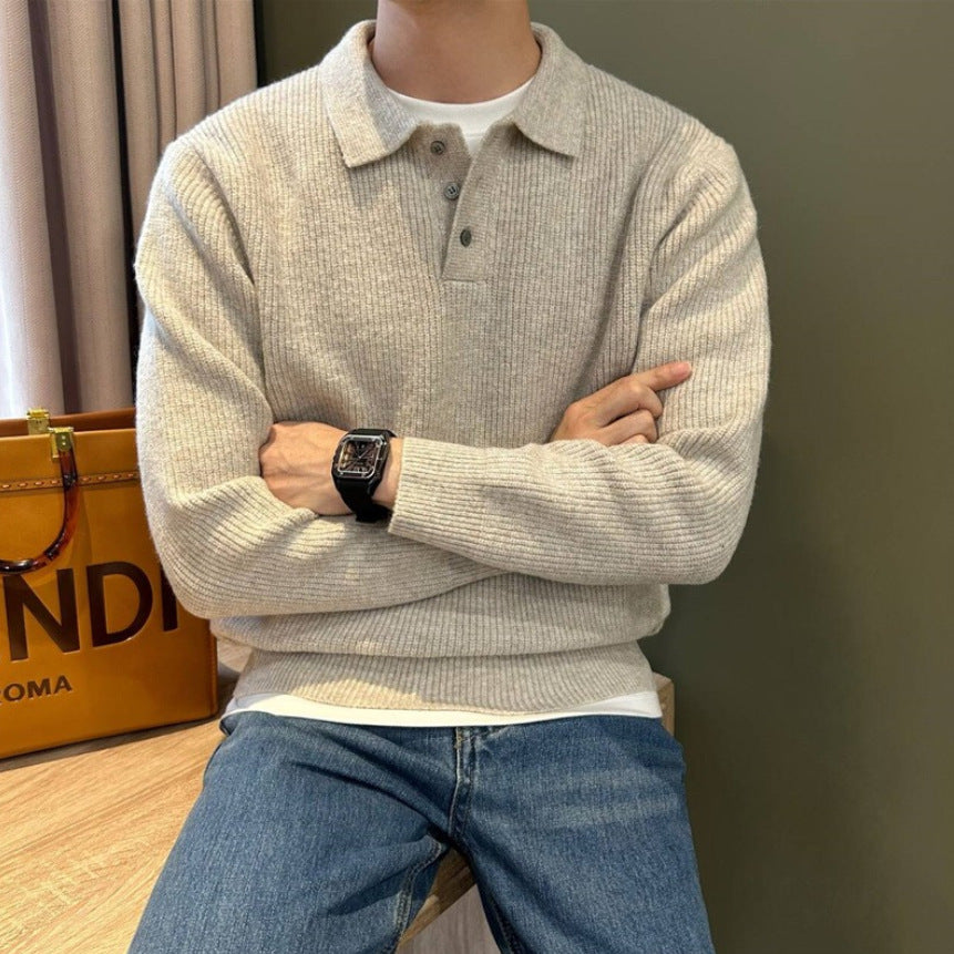 Mens Casual Lapel Knit Sweater