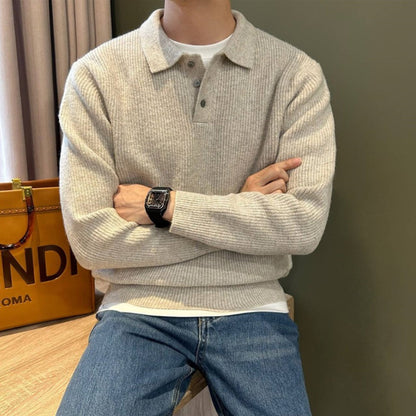 Mens Casual Lapel Knit Sweater
