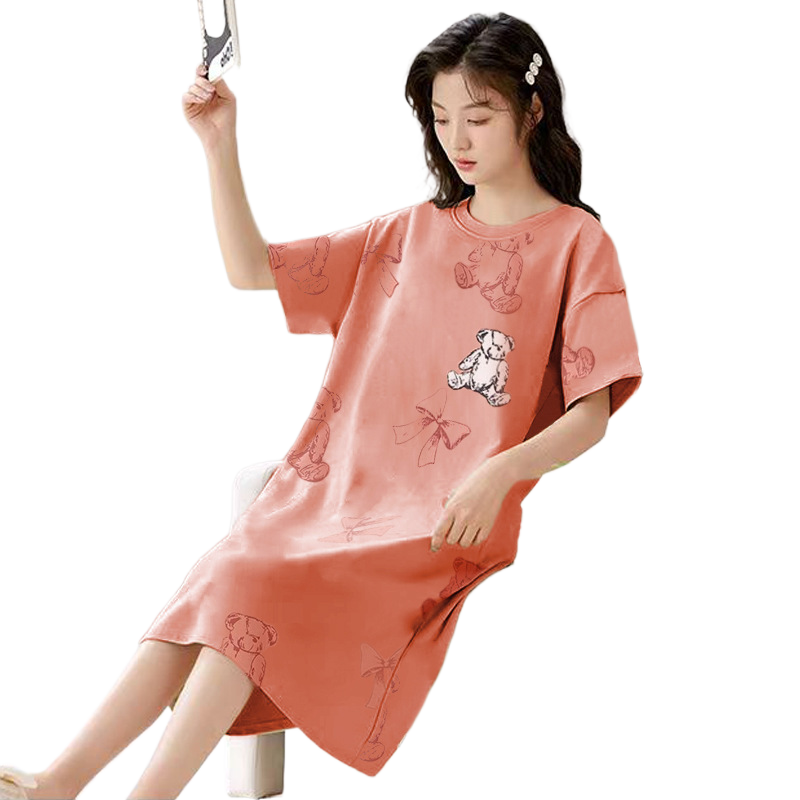 Women's Summer Milk Silk Nightgown, Cartoon Short Sleeve Sleep Dress, Plus Size Pajamas