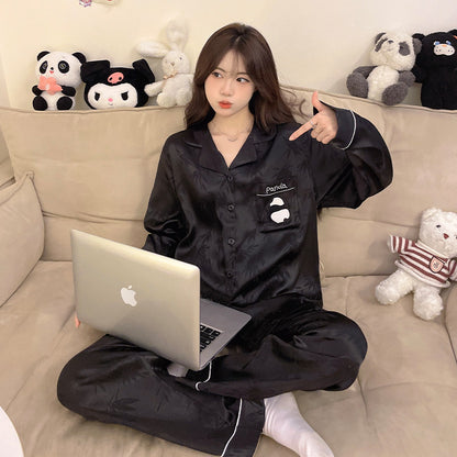 Chinese Style Panda Ice Silk Women Pajamas Set
