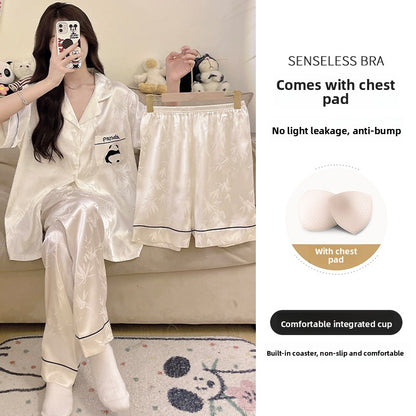 Chinese Style Panda Ice Silk Women Pajamas Set