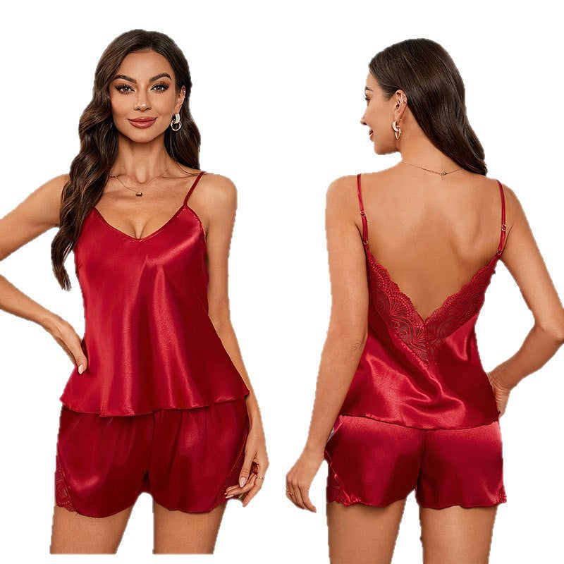 Women's Simulated Silk Lace Pajamas