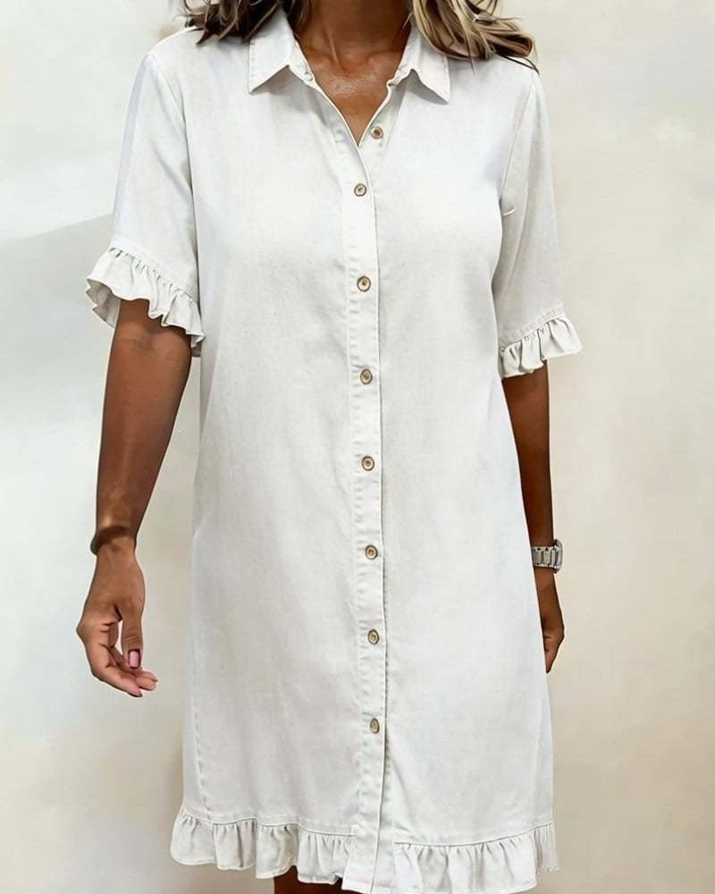 Womens Relaxed Denim Dress with Ruffles