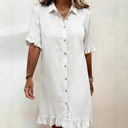 Womens Relaxed Denim Dress with Ruffles