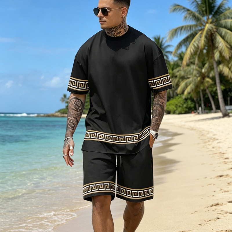 breathable crew neck short sleeve shorts set