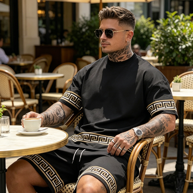 breathable crew neck short sleeve shorts set