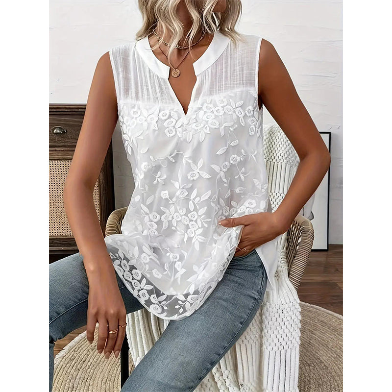 Fashionvelvet Floral Embroidered Lace Sleeveless Top