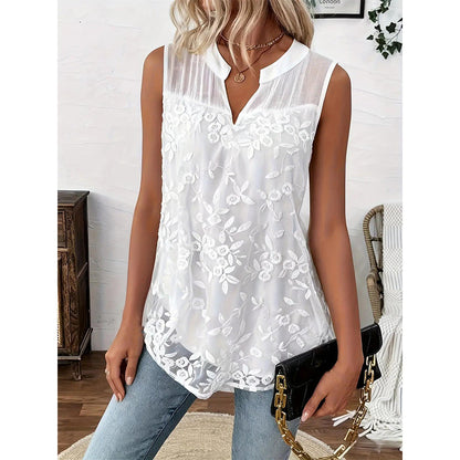Fashionvelvet Floral Embroidered Lace Sleeveless Top