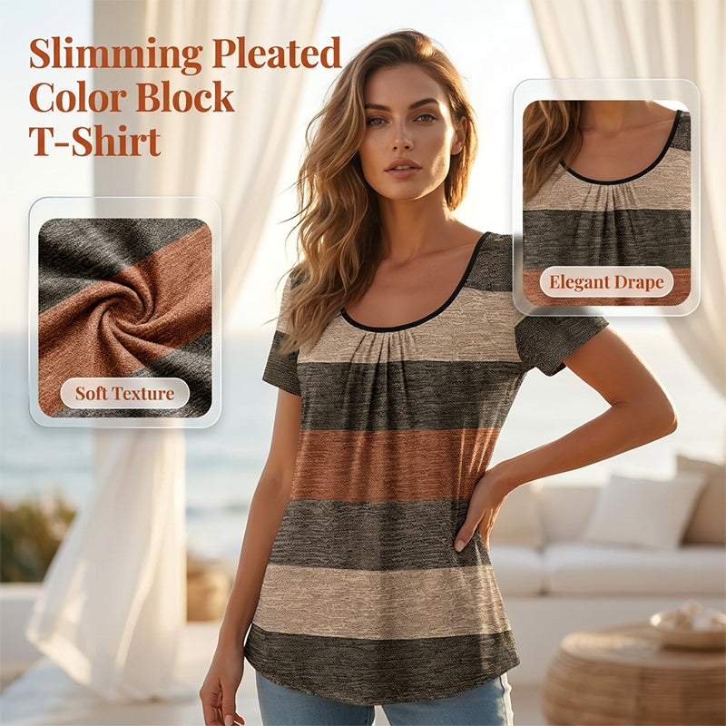womens plus size pleated color block t shirt