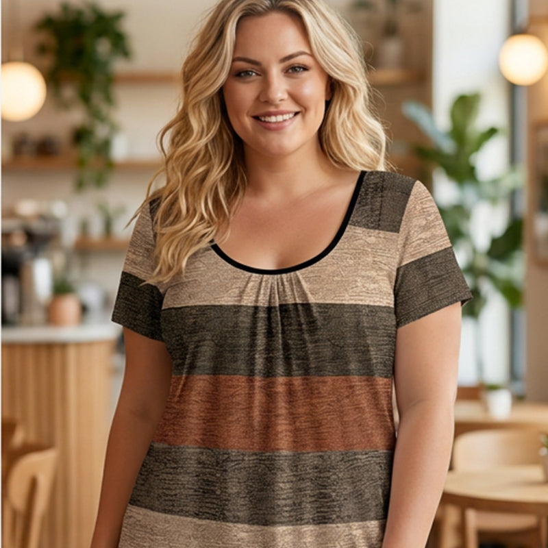 womens plus size pleated color block t shirt